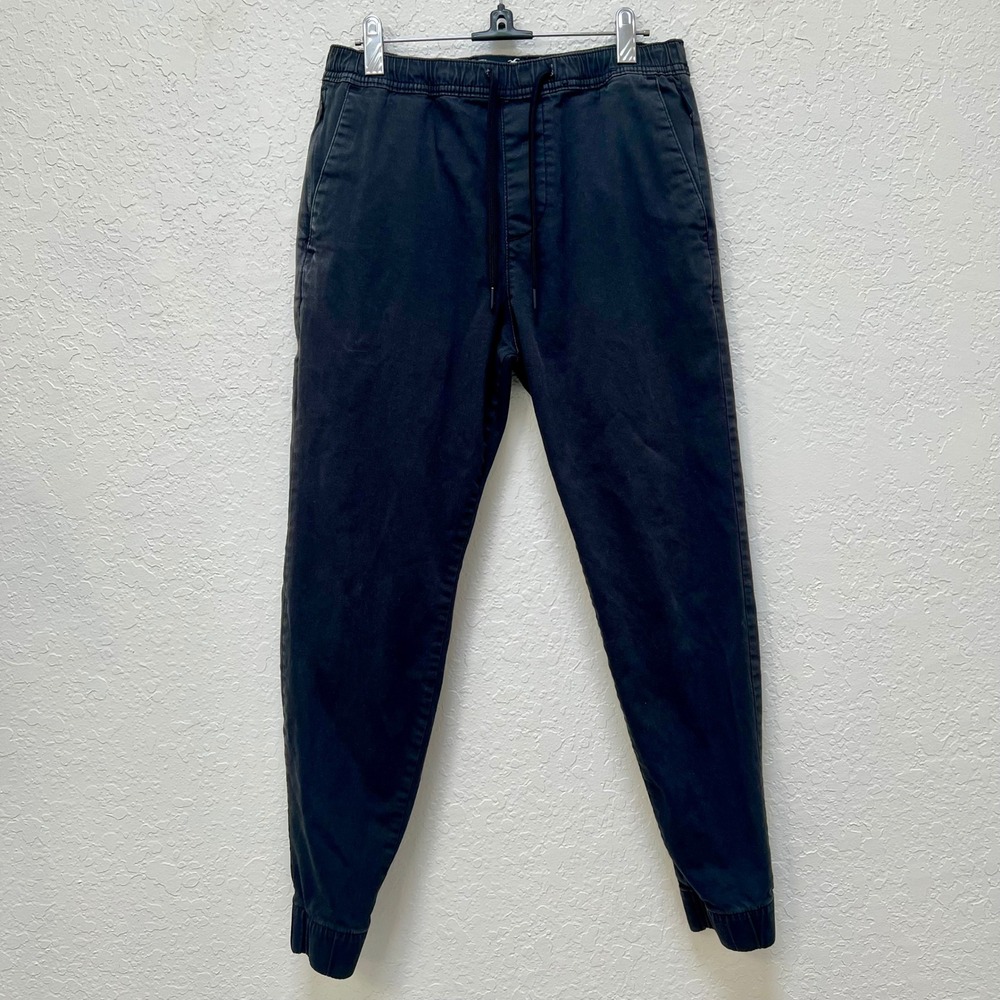 Hollister Mens Advanced Stretch Jogger Pants Black Elastic Waist Drawstring S‎
